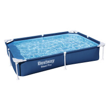 Bestway Steel Pro 87 Inch x 59 Inch x 17 Inch Rectangular Metal Frame Above Ground Outdoor Backyard Swimming Pool Blue (Pool Only)