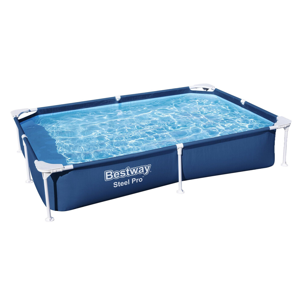 Bestway Steel Pro 87 Inch x 59 Inch x 17 Inch Rectangular Metal Frame Above Ground Outdoor Backyard Swimming Pool  Blue (Pool Only)