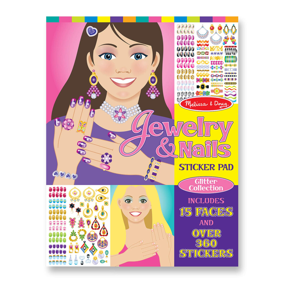 Melissa & Doug Jewelry and Nails Glitter Sticker Pad - 360+ Stickers  15 Faces