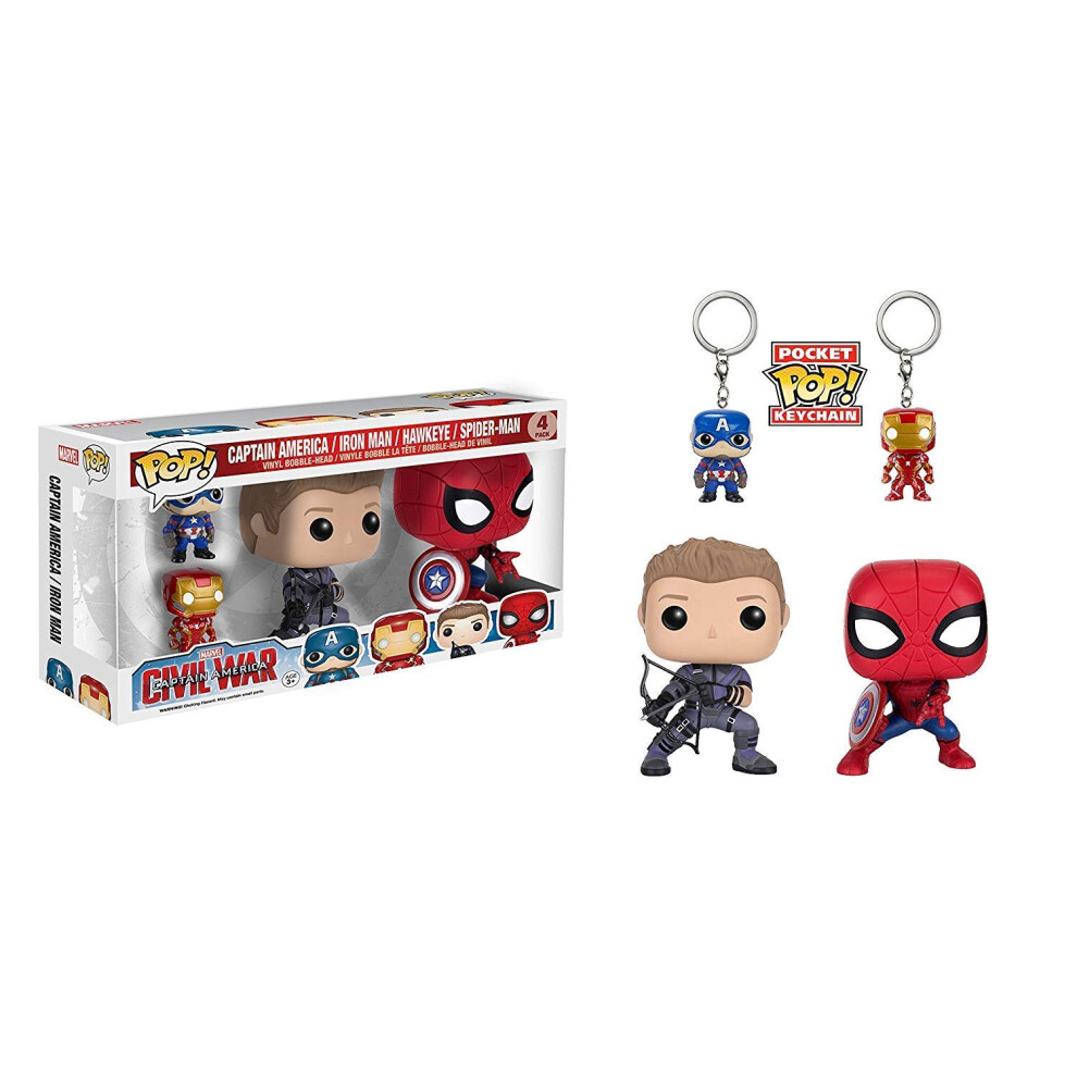 Funko POP Marvel: Civil War Hawkeye Spiderman  Iron Man & Captain America Keychain