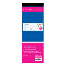 BAZIC Cash Money or Rent Receipt Book  50 Sets 7 1/2"" x 2 3/4"" 2-Part Carbonless  White & Canary  Bound Wraparound Cover (50 Sets/Pack)  1-Pack