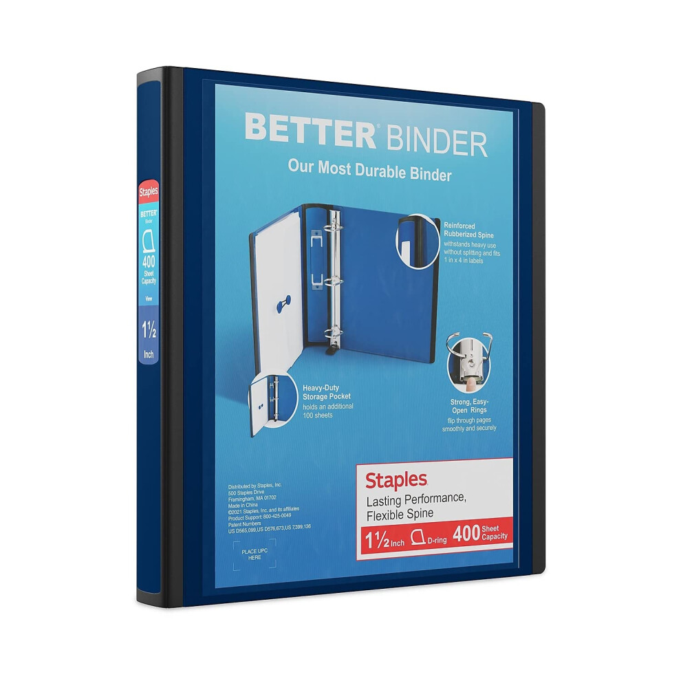 Staples Better 1.5-Inch 3-Ring View Binder  Blue (13400)