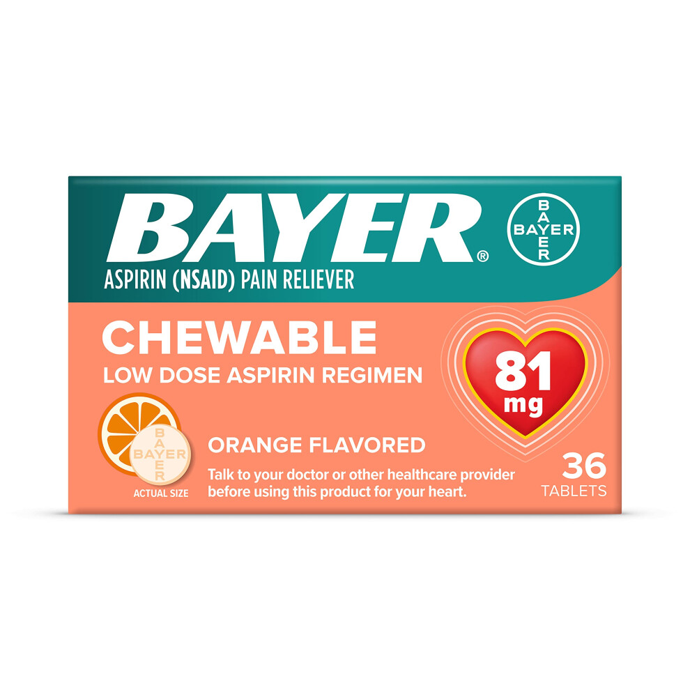 Bayer Chewable Low Dose Aspirin 81 mg Tablets 36 Count Orange  Pack of 6