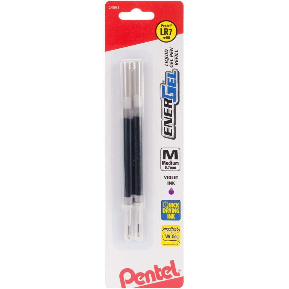 Pentel Refill Ink  For EnerGel & Lancelot Gel Pen  (0.7mm) Metal Tip  Medium  Violet Ink  Pack of 2 (LR7BP2V)