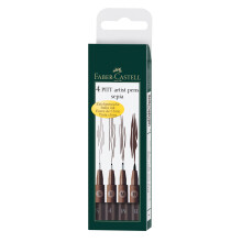 Faber-Castell Art & Graphic Pitt Artist Pen India Ink Pen Dark Sepia Wallet Of 4 For Art Craft Drawing Sketching Home School University Colo