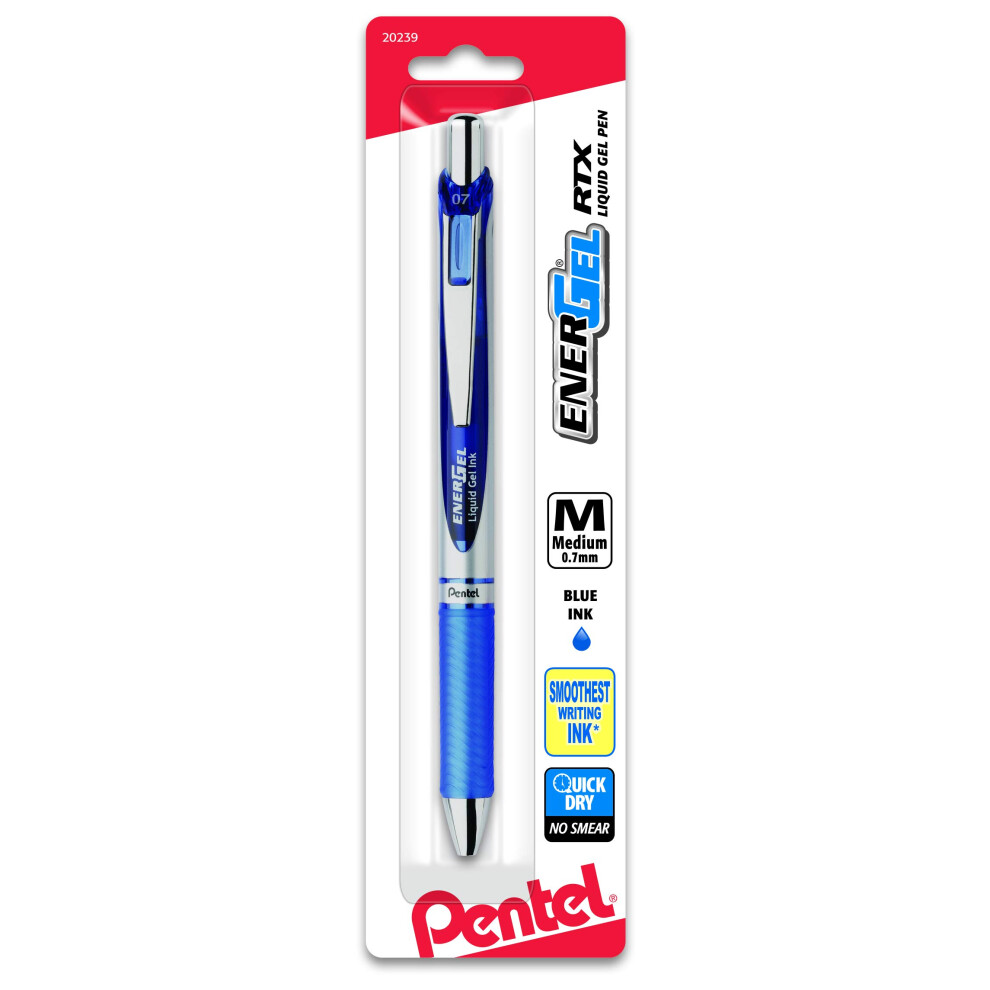 Pentel Gel Ink Pen  EnerGel RTX Retractable Gel Pen  0.7mm  Metal Tip  Blue Ink  1 Pack (BL77BPC)