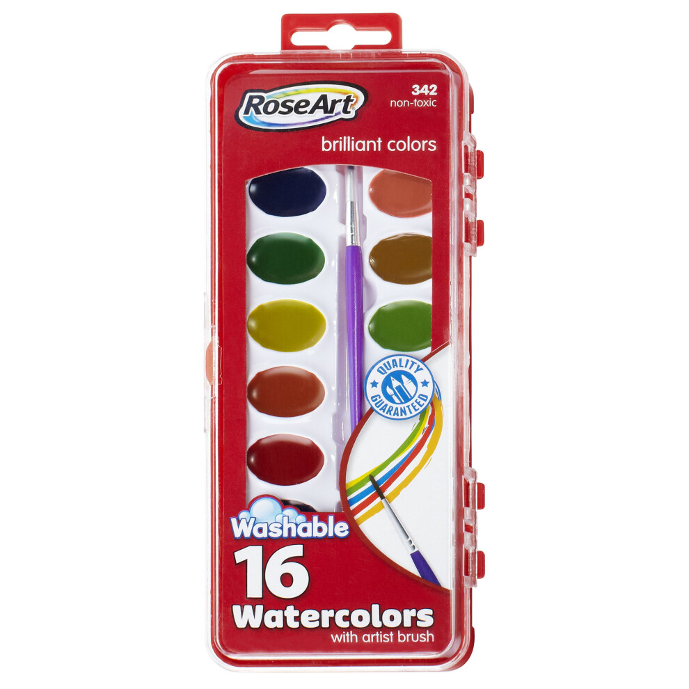 RoseArt 16-Color Washable Watercolors with Brush  Packaging May Vary (DFB79)