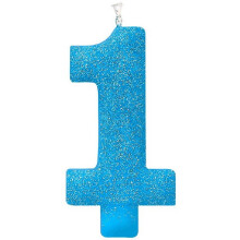 Bougie d'anniversaire #1 en paillettes bleues - 5'' - Idéale pour une première fête d'anniversaire mémorable, Pack de 12