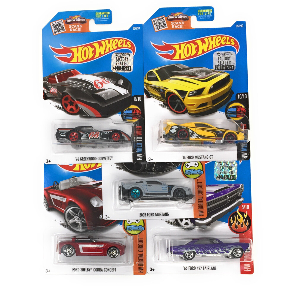 Hot Wheels Muscle Car Madness 5 Pack Random Diecast Bundle Set with Various Corvettes  Mustangs  Camaros  Chargers  GTO""s  Firebirds  Shelby  and Mor