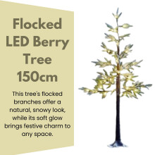 150cm Flocked LED Berry Tree, Warm White 60 Ultra Bright LEDS, Mains Operated, Timer