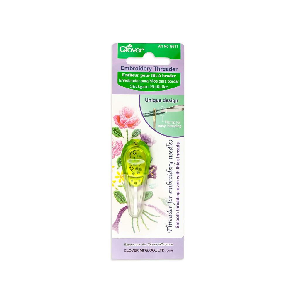 Clover 8611 Needle Threader for Embroidery Needles-Apple Green