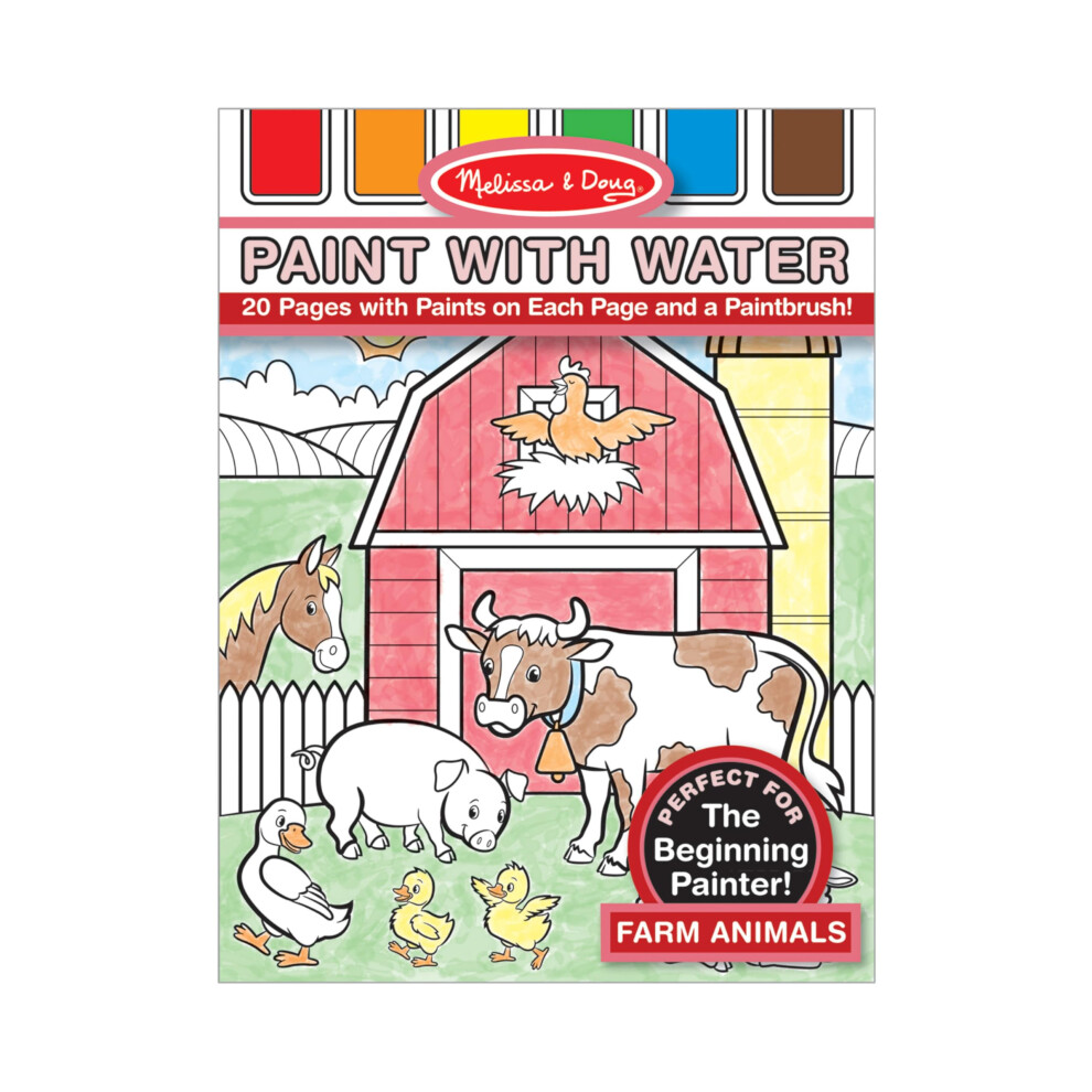 Melissa & Doug Paint With Water - Farm Animals  20 Perforated Pages  Spillproof Palettes