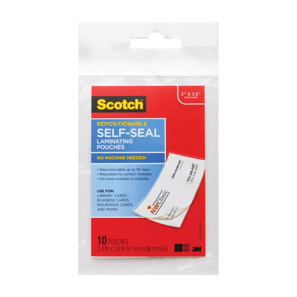 Scotch Repositionable Self-Seal Laminating 2.4 x 3.8 Inches Pouch  Business Card Size  10 Pouches LSR851-10G)