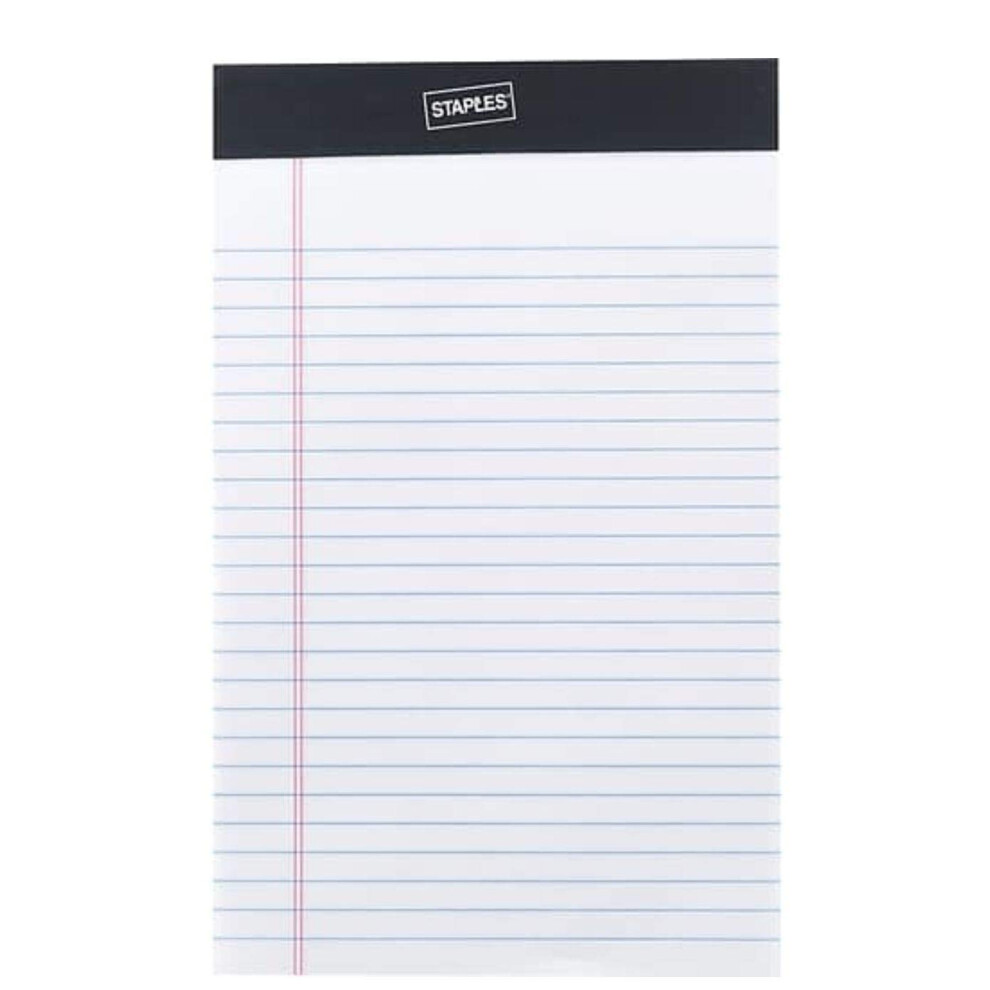 Staples Perforated Notepad  Narrow Ruled  White  5"" x 8""  12/Pack