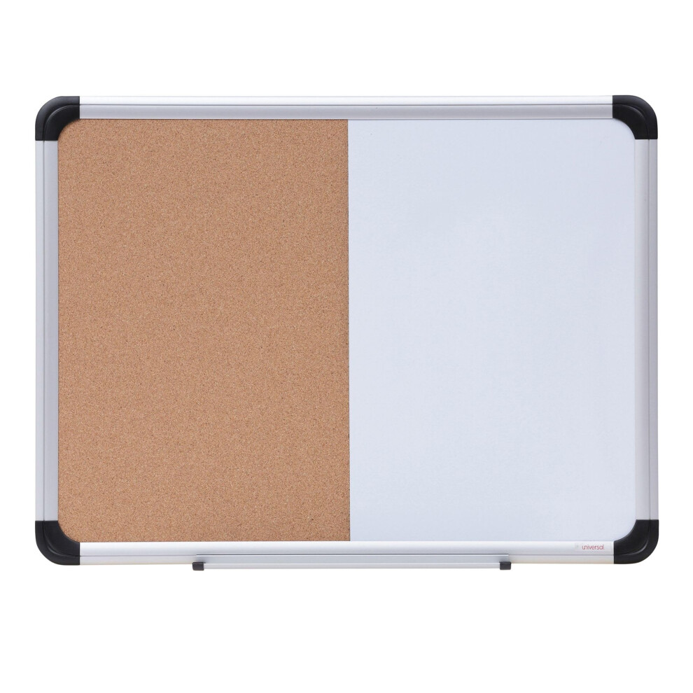 Universal UNV43742 24 in. x 18 in. Melamine Cork/Dry Erase Board - Tan/White Surface  Aluminum/Plastic Frame