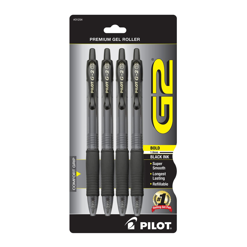 Pilot  G2 Premium Gel Roller Pens  Bold Point 1 mm  Pack of 4  Black