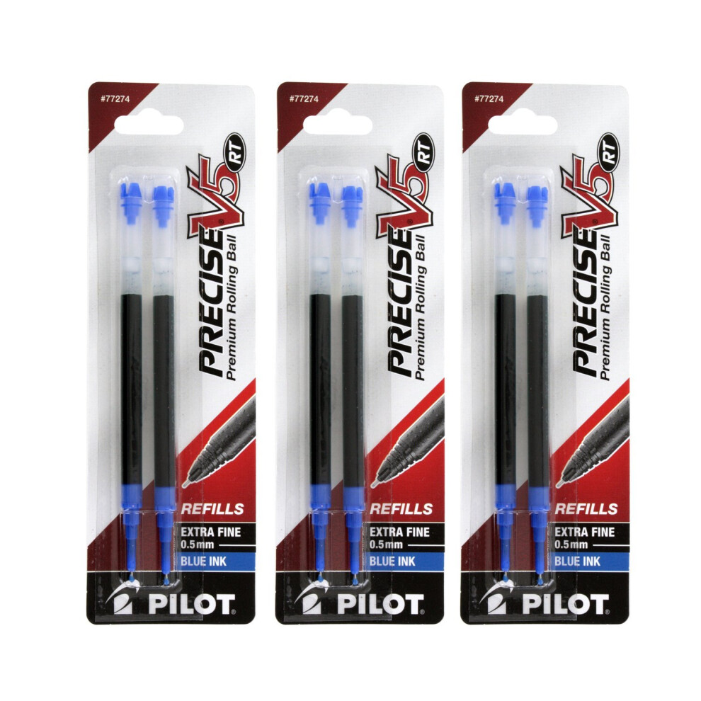 Pilot Precise V5 RT Liquid Ink Retractable Rollerball Pen Refills  0.5mm  Extra Fine Point  Blue Ink  Pack of 6