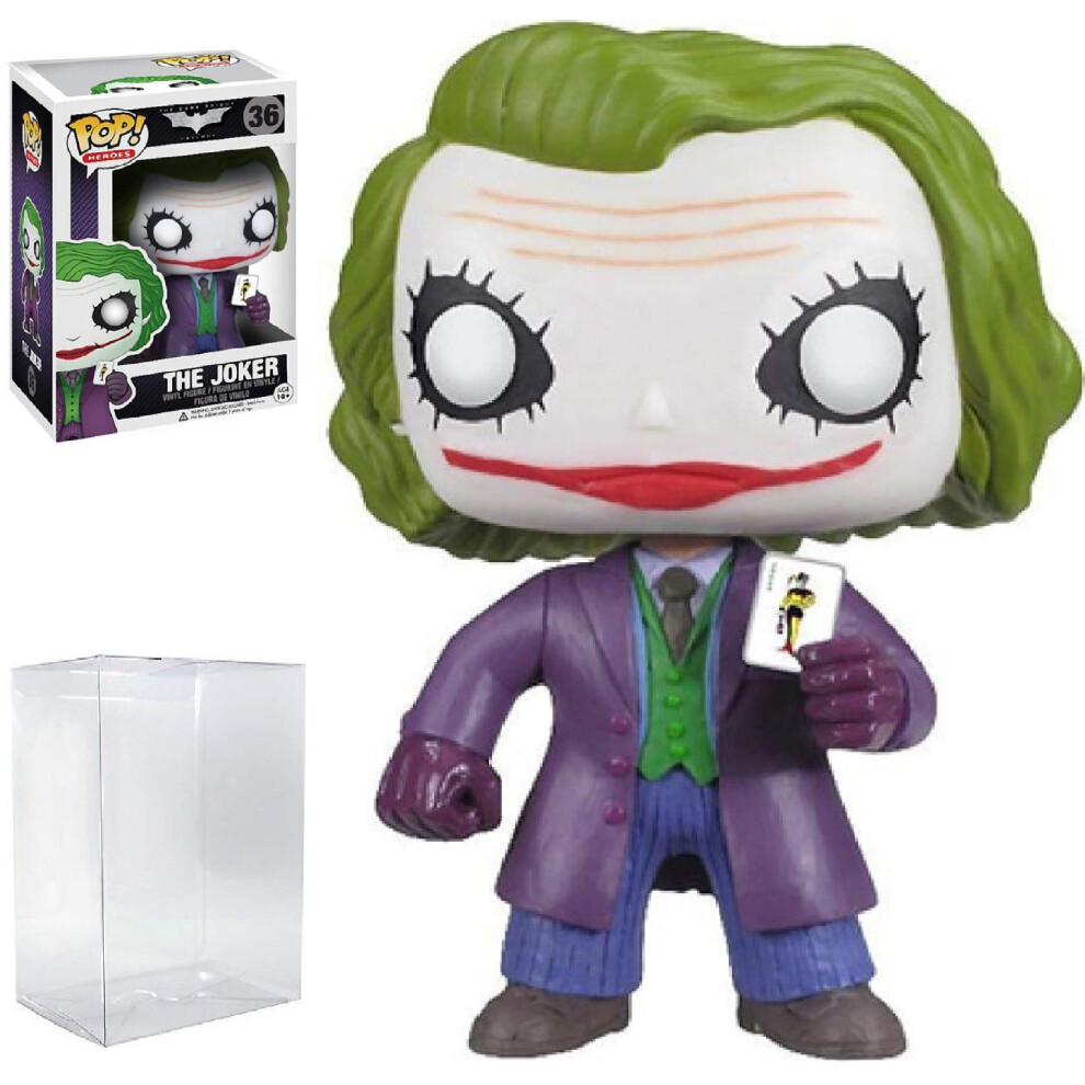 POP DC Heroes: Batman The Dark Knight Movie - The Joker Funko Vinyl Figure (Bundled with Compatible Box Protector Case)  Multicolored  3.75 inches