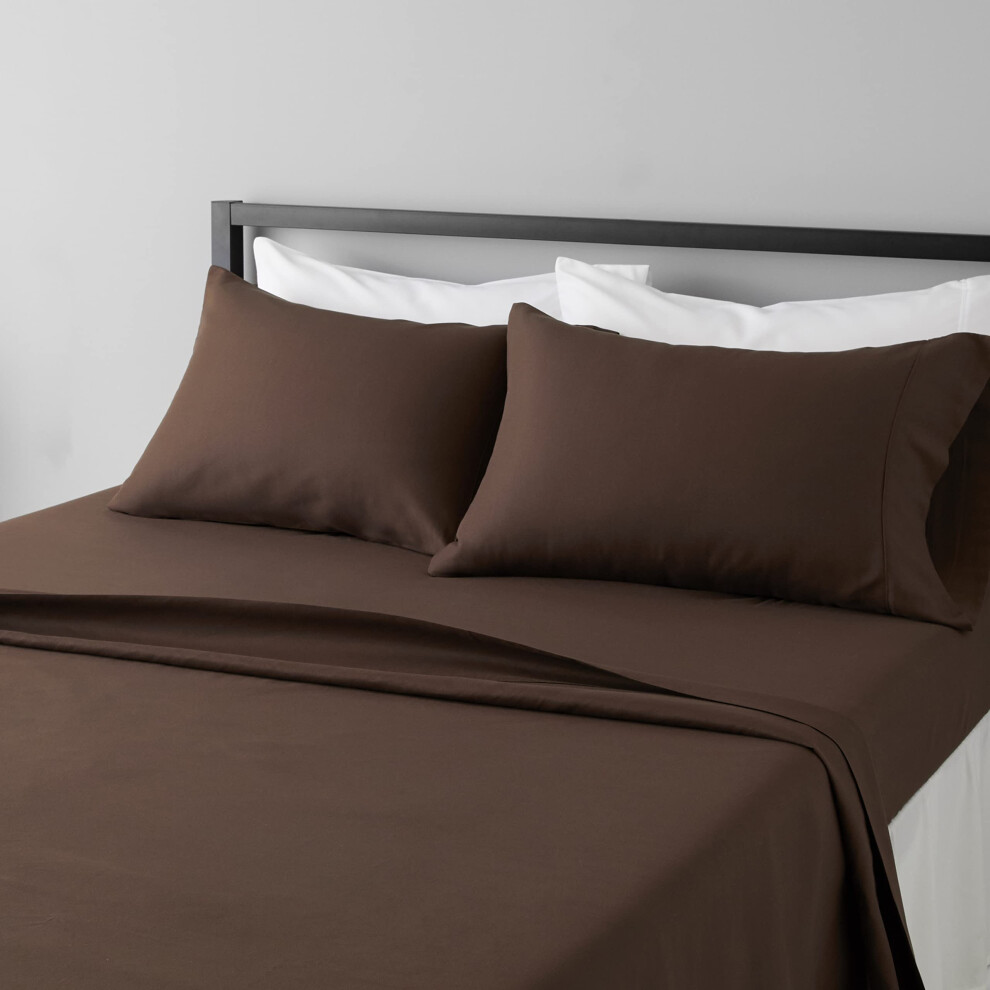 Amazon Basics Lightweight Super Soft Easy Care Microfiber 4-Piece Bed Sheet Set with 14-Inch Deep Pockets  Queen  Chocolate  Solid