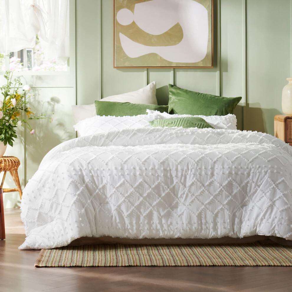 Housse de couette Bedsure Boho Queen - Housse de couette Boho Queen touffet   e pour toutes les saisons, 3 pi   ces, broderie, style shabby chic (bla