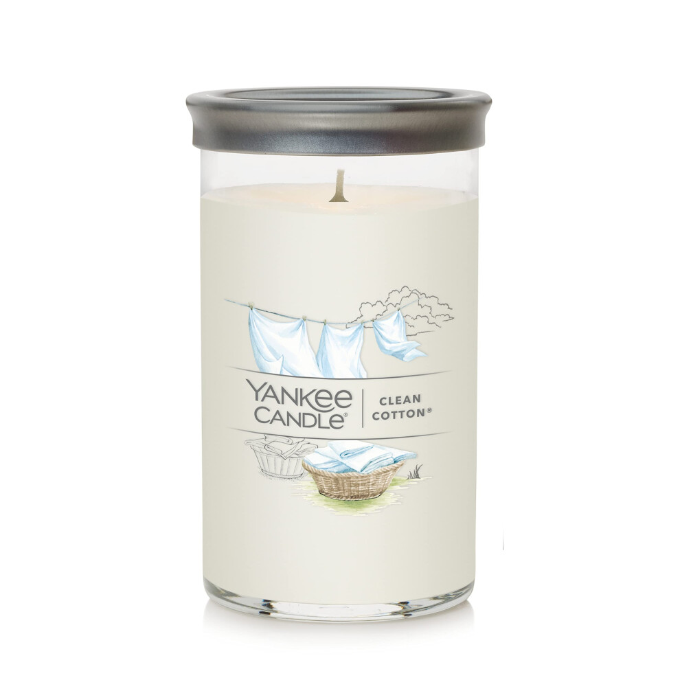 Yankee Candle Clean Cotton Signature Medium Pillar Candle  14.25oz  White