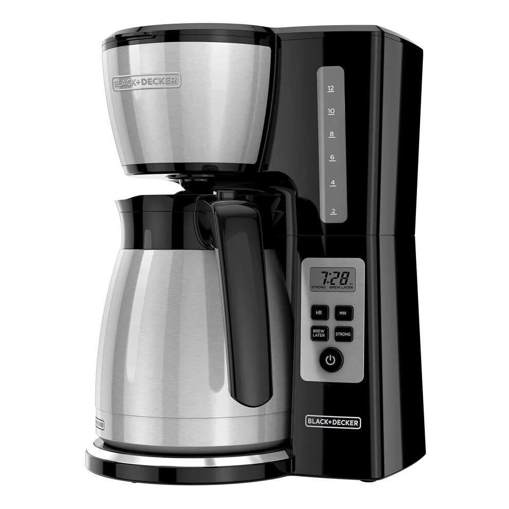 BLACK+DECKER 12 Cup Thermal Programmable Coffee Maker with Brew Strength and VORTEX Technology  Black/Steel