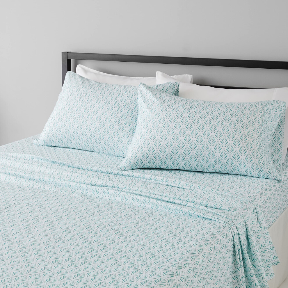 Amazon Basics Lightweight Super Soft Easy Care Microfiber 4 Piece Bed Sheet Set With 14-Inch Deep Pockets  Queen  Aqua Fern  Printed