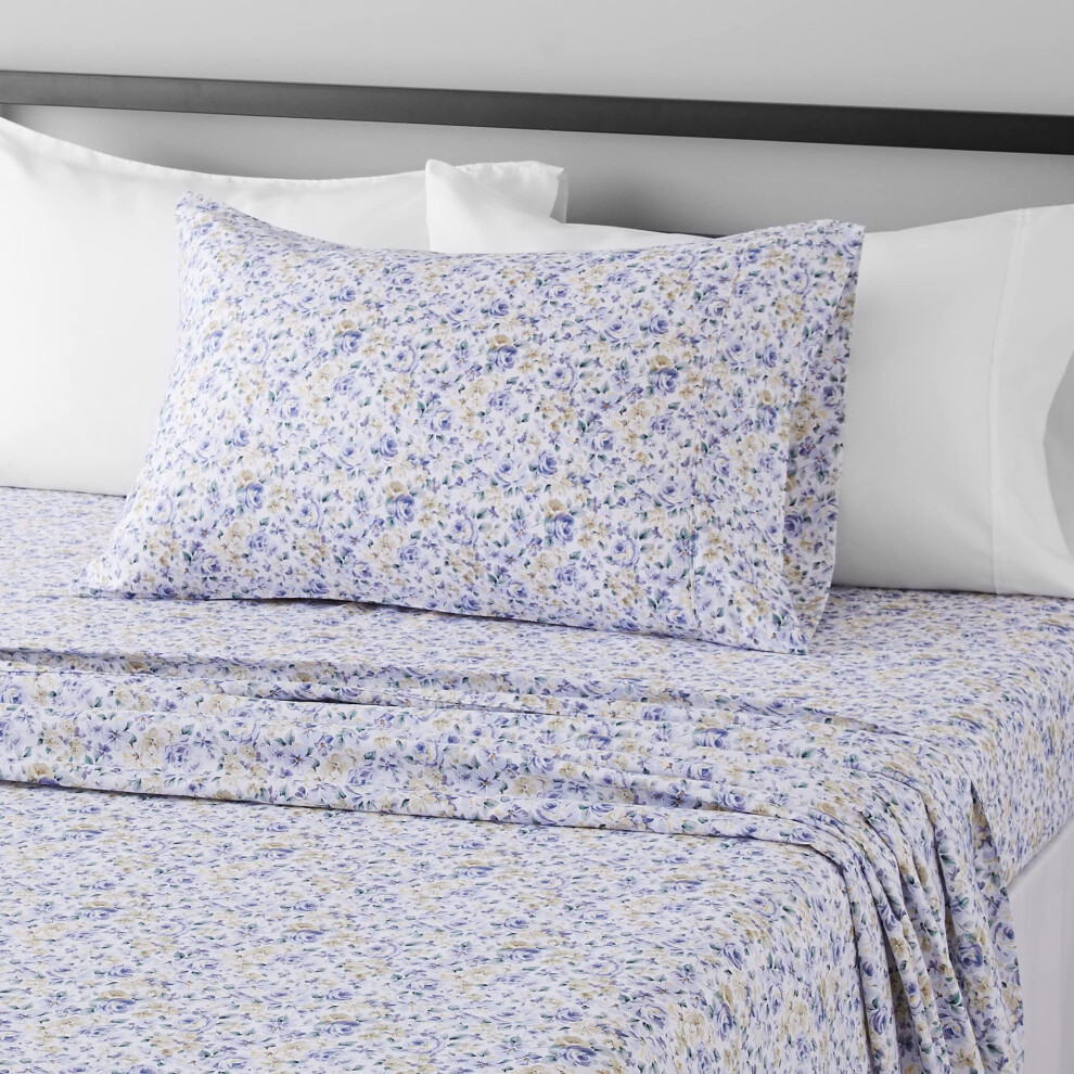 Amazon Basics Lightweight Super Soft Easy Care Microfiber 3 Piece Bed Sheet Set with 14-Inch Deep Pockets  Twin  Blue Floral