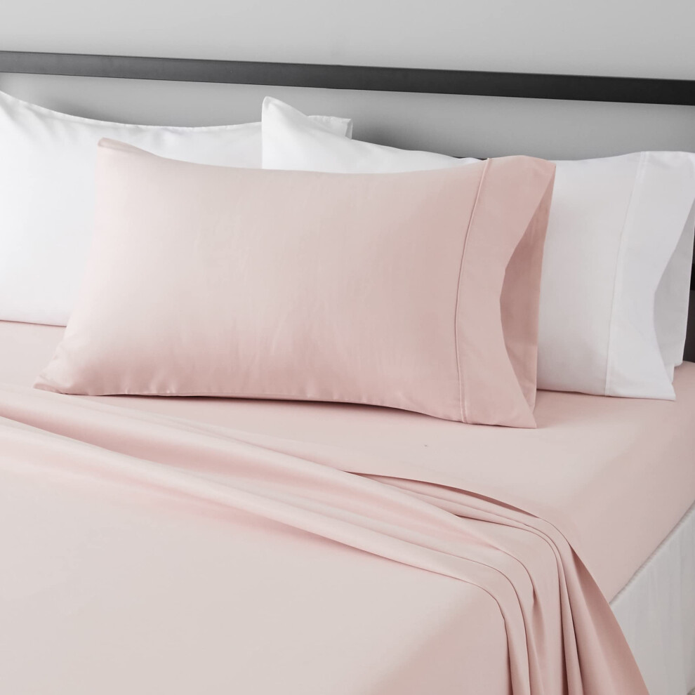 Amazon Basics Lightweight Super Soft Easy Care Microfiber 3-Piece Bed Sheet Set with 14-Inch Deep Pockets  Twin XL  Blush Pink  Solid