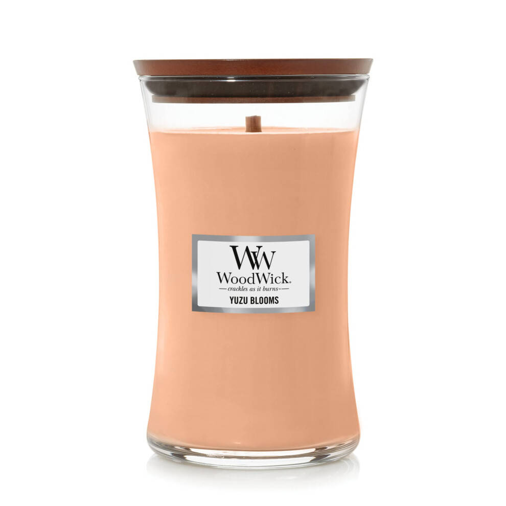 WoodWick Large Hourglass Candle  Yuzu Blooms - Premium Soy Blend Wax  Pluswick Innovation Wood Wick  Made in USA