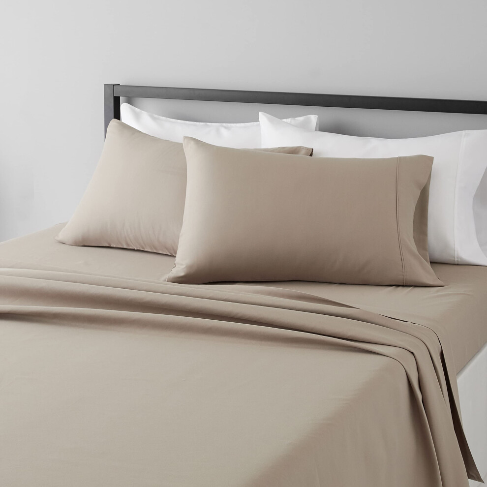 Amazon Basics Lightweight Super Soft Easy Care Microfiber 4-Piece Bed Sheet Set with 14-Inch Deep Pockets  Full  Taupe  Solid