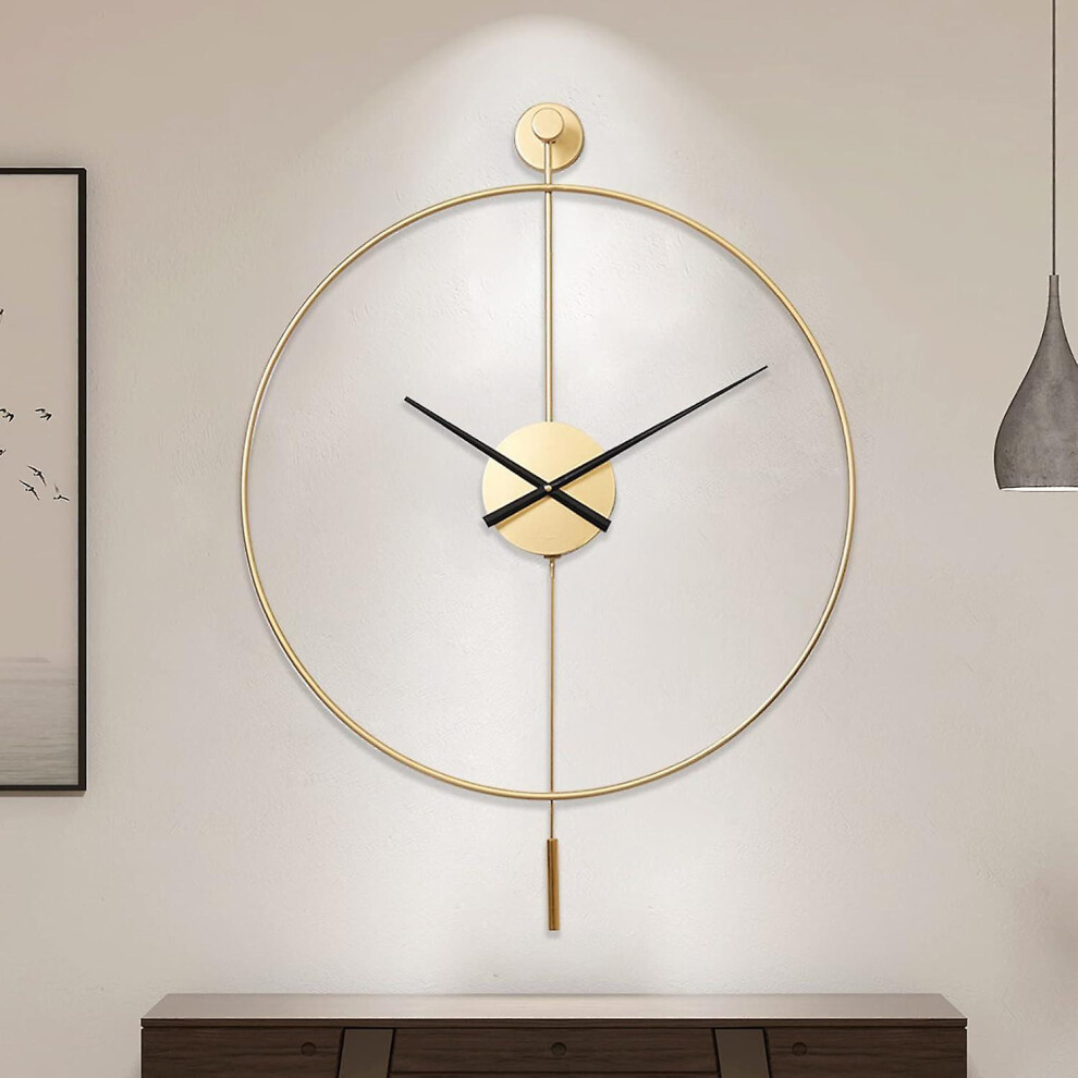 (Gold, 60cm) Classical Large Decorative Wall Clock With Pendulum, Modern Non-ticking Silent Metal Wall Clocks For Living Room