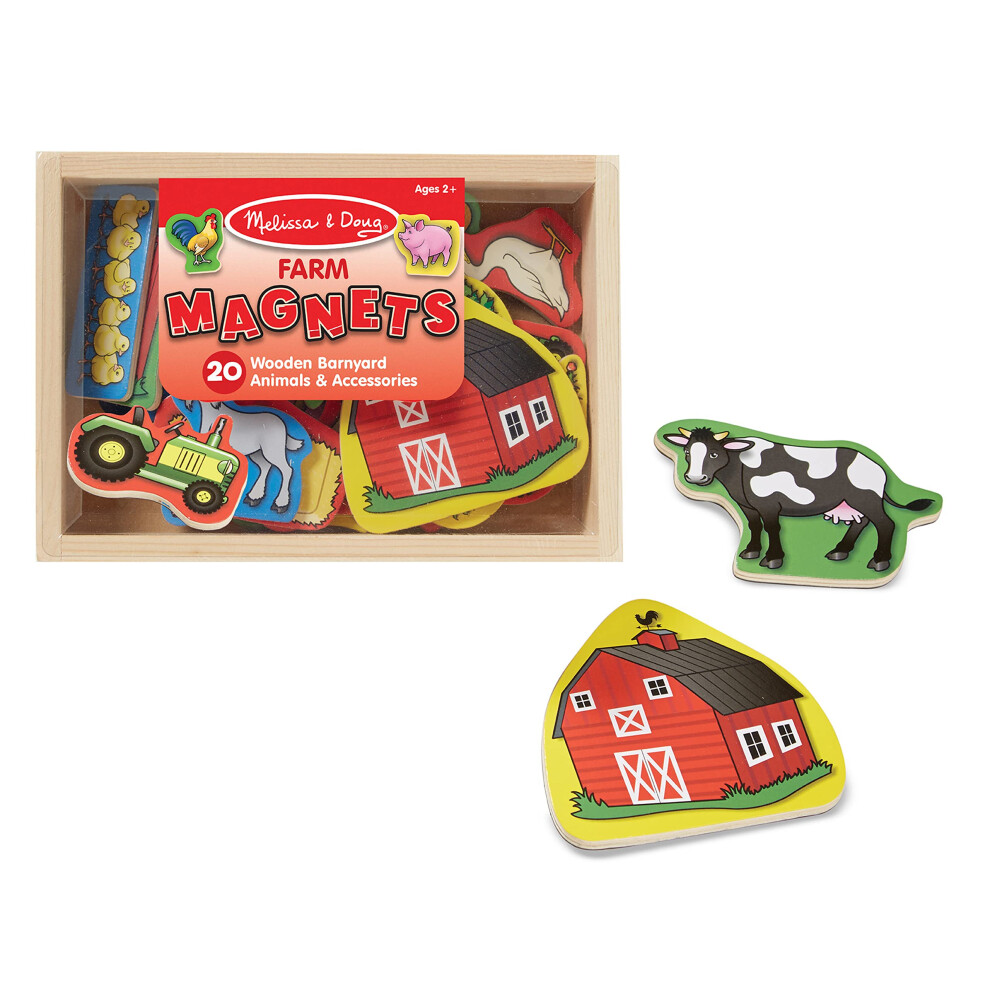 Melissa & Doug 20 Wooden Farm Magnets in a Box - Cute Barnyard Animal Fridge  Refrigerator Magnets For Toddlers Ages 2+