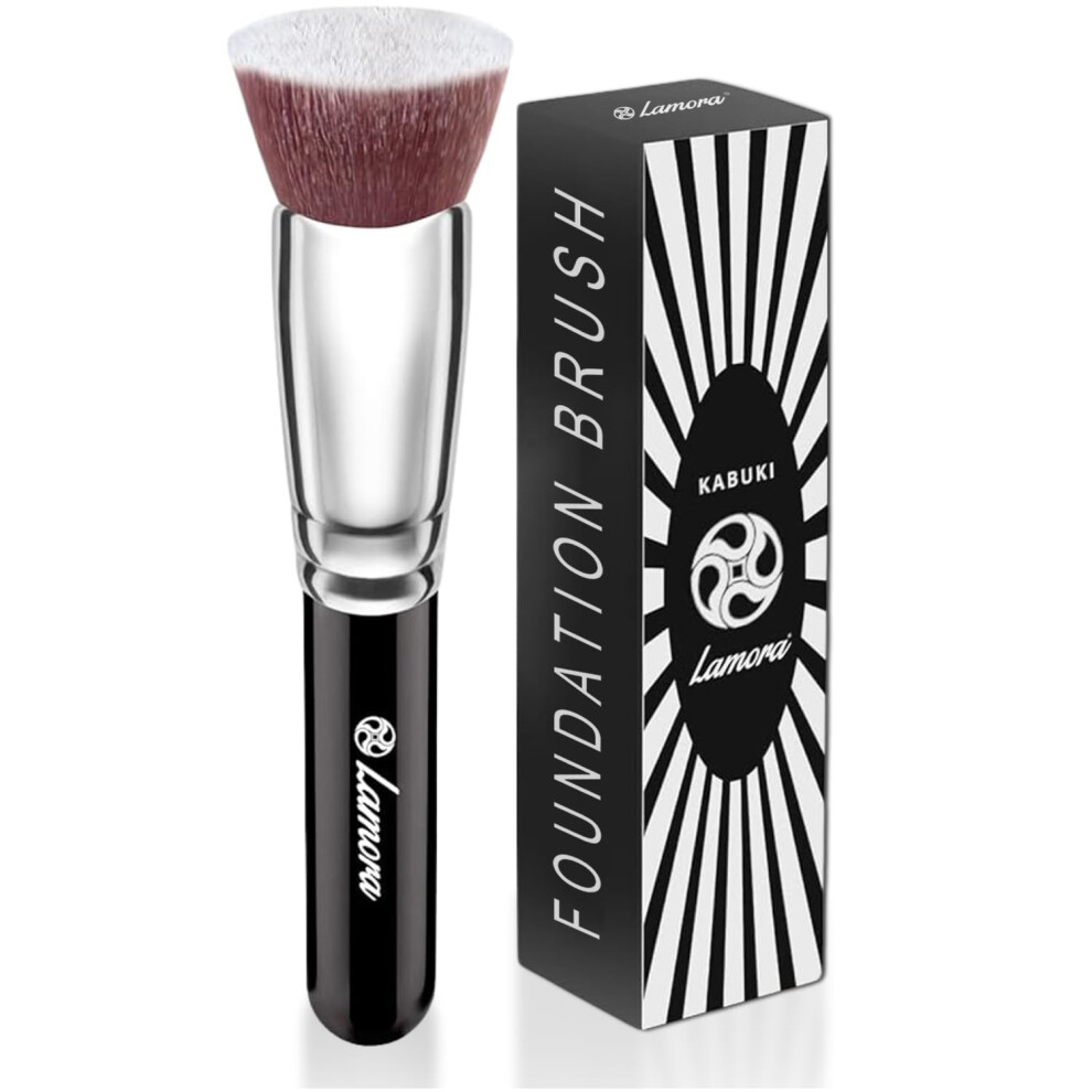 LAMORA Foundation Brush for Liquid Makeup - Kabuki Face Brush for Cream  Powder  Blush  and Concealer - Flat Top Blending  Buffing  Stippling Brush
