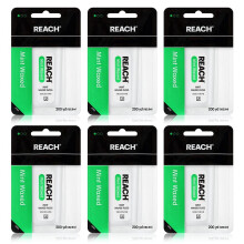 Hilo dental encerado REACH, paquete de 6, menta, 200 yardas, eliminador de placa, resistente a la rotura, limpieza extra ancha, suave para enc   as