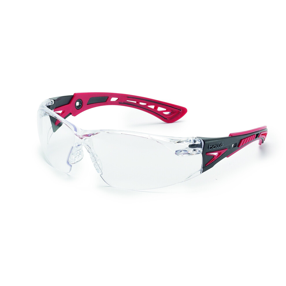 Bolle Safety Boll? Safety 41080  Rush+ Safety Glasses Platinum  Black & Red Frame  Clear Lenses