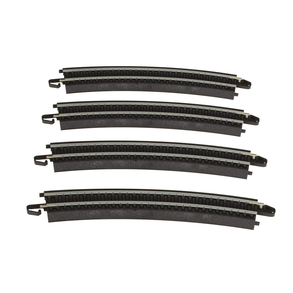 Bachmann Trains - Snap-Fit E-Z Track 18  Radius Curved Track (4/card) - Steel Alloy Rail With Black Roadbed - HO Scale