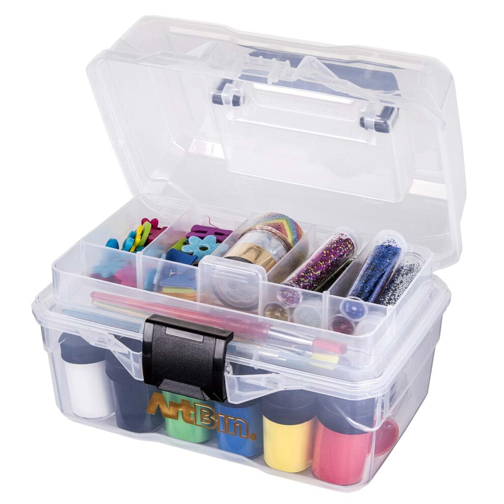 ArtBin 6890AG Small Project Box  Portable Art & Craft Organizer with Lift-Out Tray  [1] Plastic Storage Case  Clear