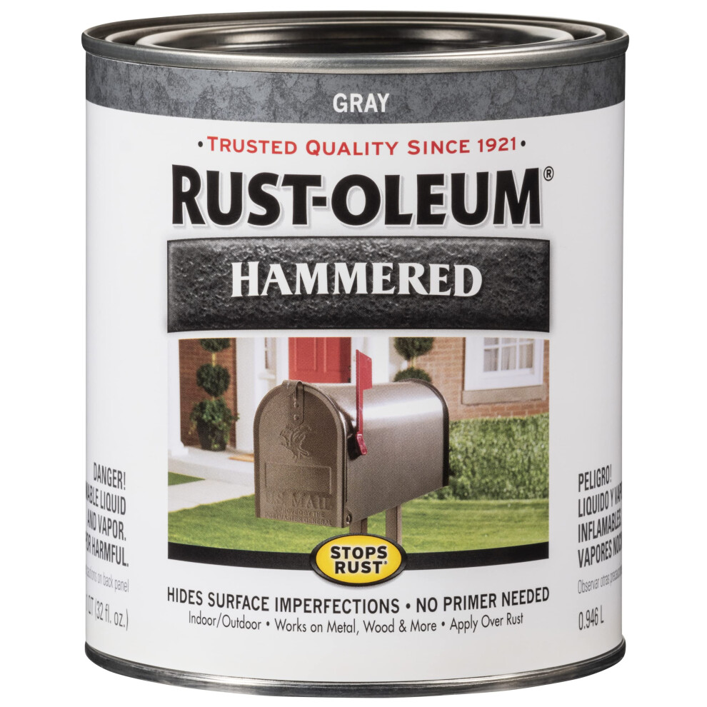 Rust-Oleum 7214502 Stops Rust Hammered Finish Paint  Quart  Gray  32 Fl Oz (Pack of 1)