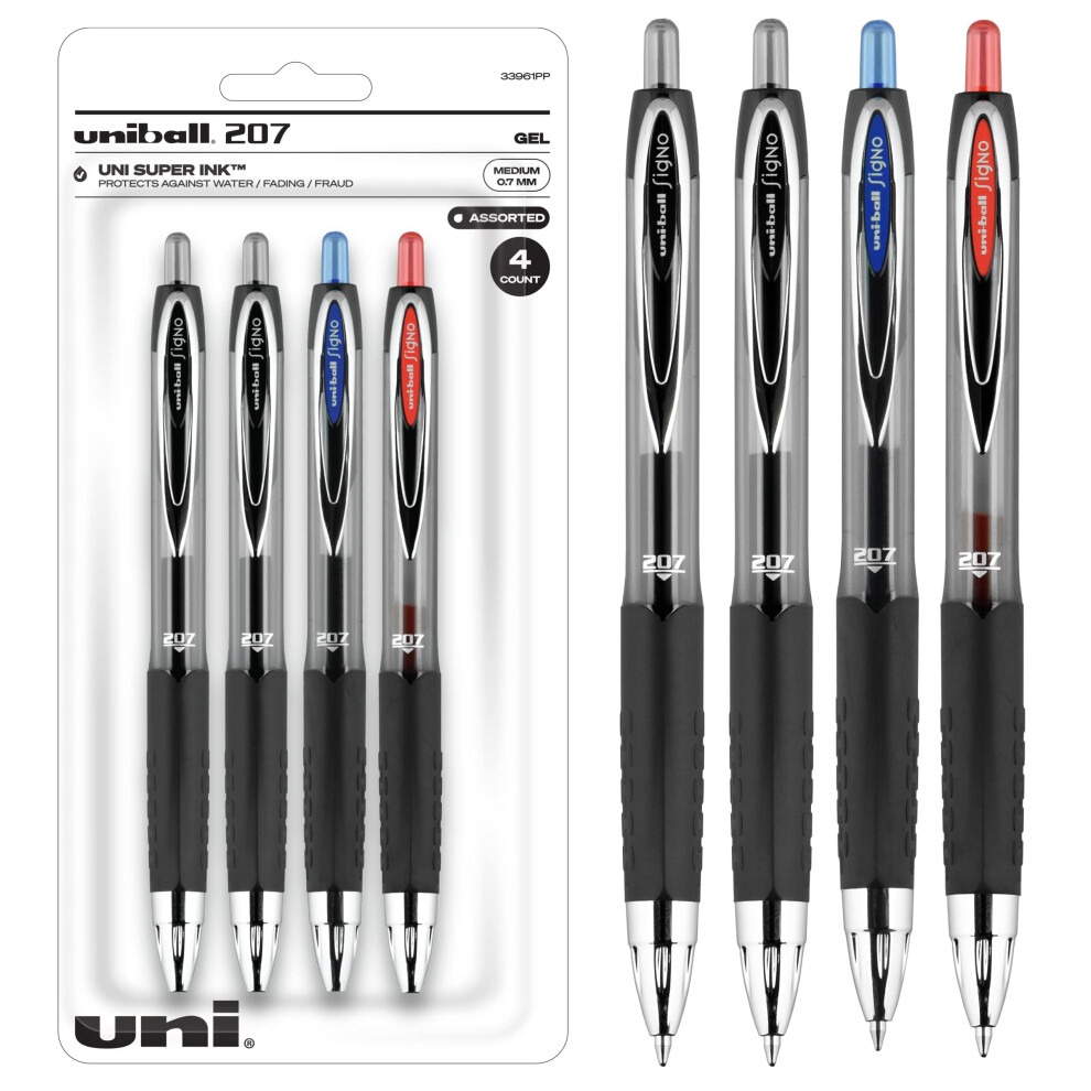 Uniball Signo 207 Gel Pen 4 Pack  0.7mm Medium Assorted Pens  Gel Ink Pens | Office Supplies Sold by Uniball are Pens  Ballpoint Pen  Colored Pens  Ge