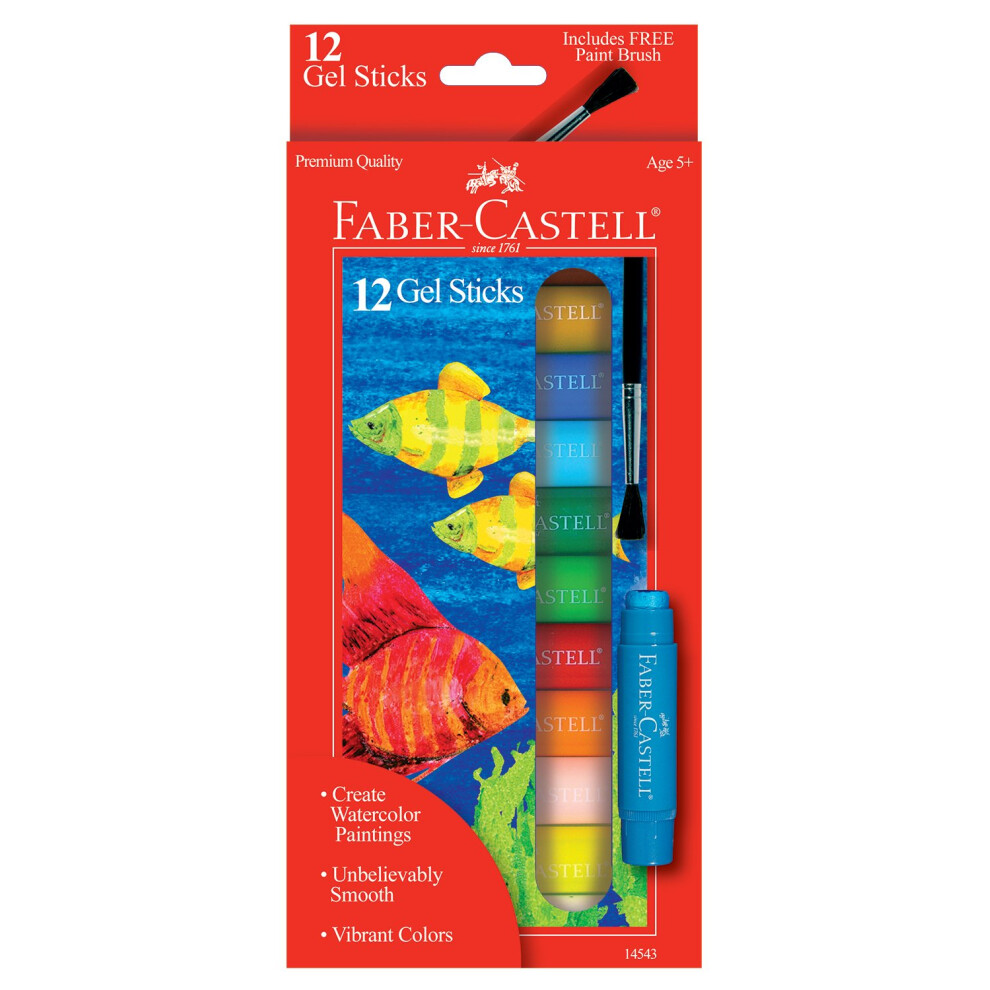 Faber-Castell Gel Sticks - 12 Twistable Watercolor Crayons for Kids with Brush - Watercolors for Kids