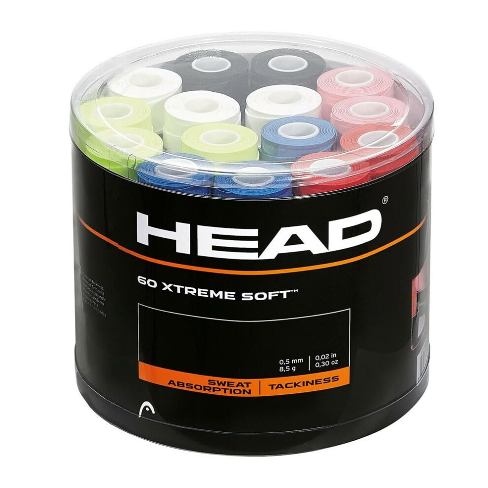 HEAD unisex XtremesoftTM HEAD Extreme Soft Racquet Overgrip 60 Pack Assorted Jar of Tennis Racket Grip Tape  Multi-Coloured - multicoloured  One Size