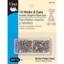 Dritz 90-3-65 Hook & Eye Closures Nickel Size 3 14-Count