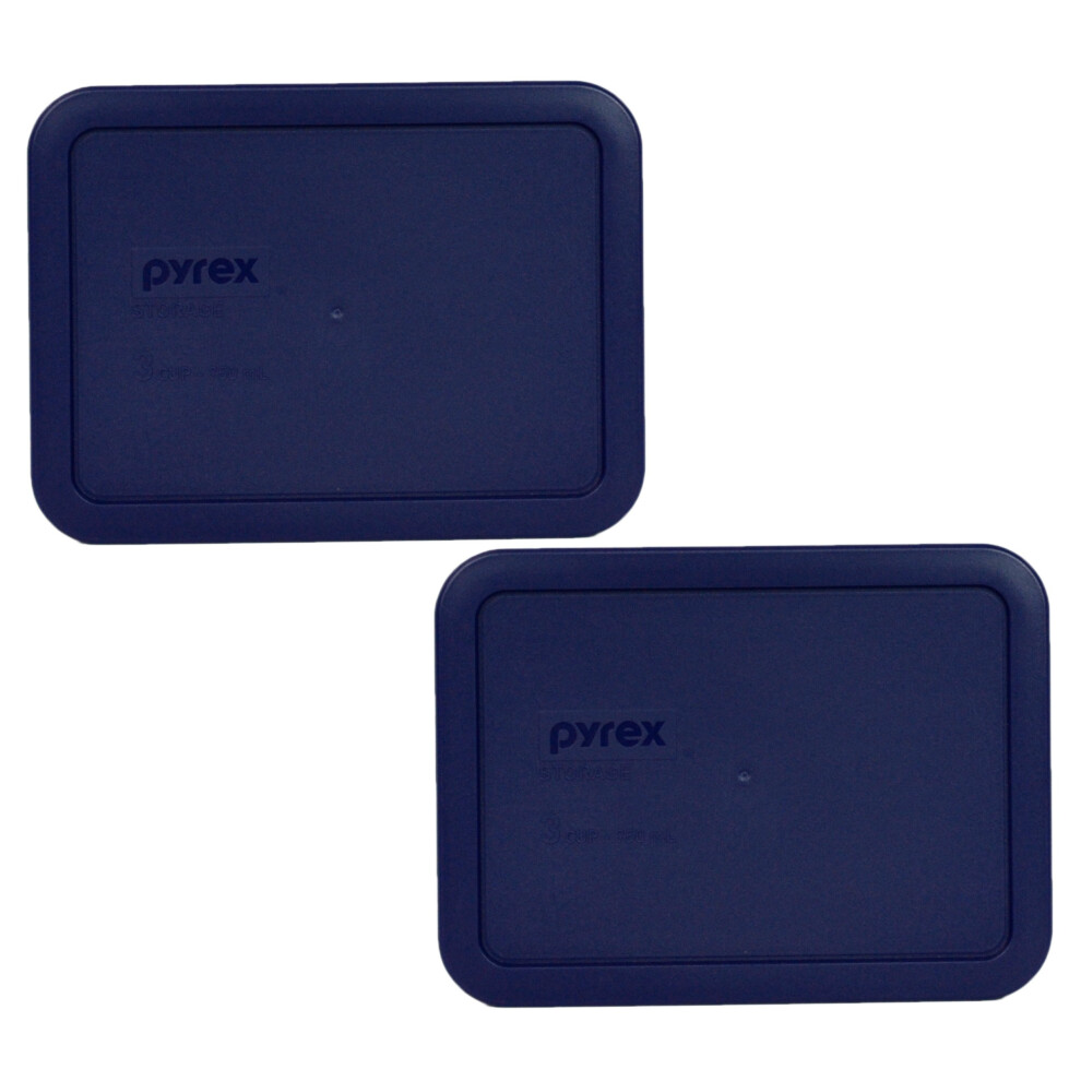 Pyrex Bundle - 2 Items: 7210-PC 3-Cup Blue Plastic Food Storage Lids - Original Genuine Pyrex Lids - 2 Pack -Made in the USA