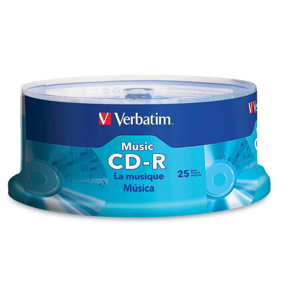 Verbatim Music CD-R 80 Minute 700 MB Blank Recordable Audio Discs 25pk Spindle  Silver