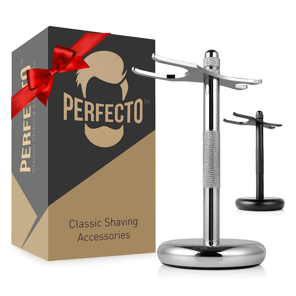 Perfecto Deluxe Chrome Razor And Brush Stand - The Best Safety Razor Stand. This Will Prolong The Life Of Your Shaving Brush Metal