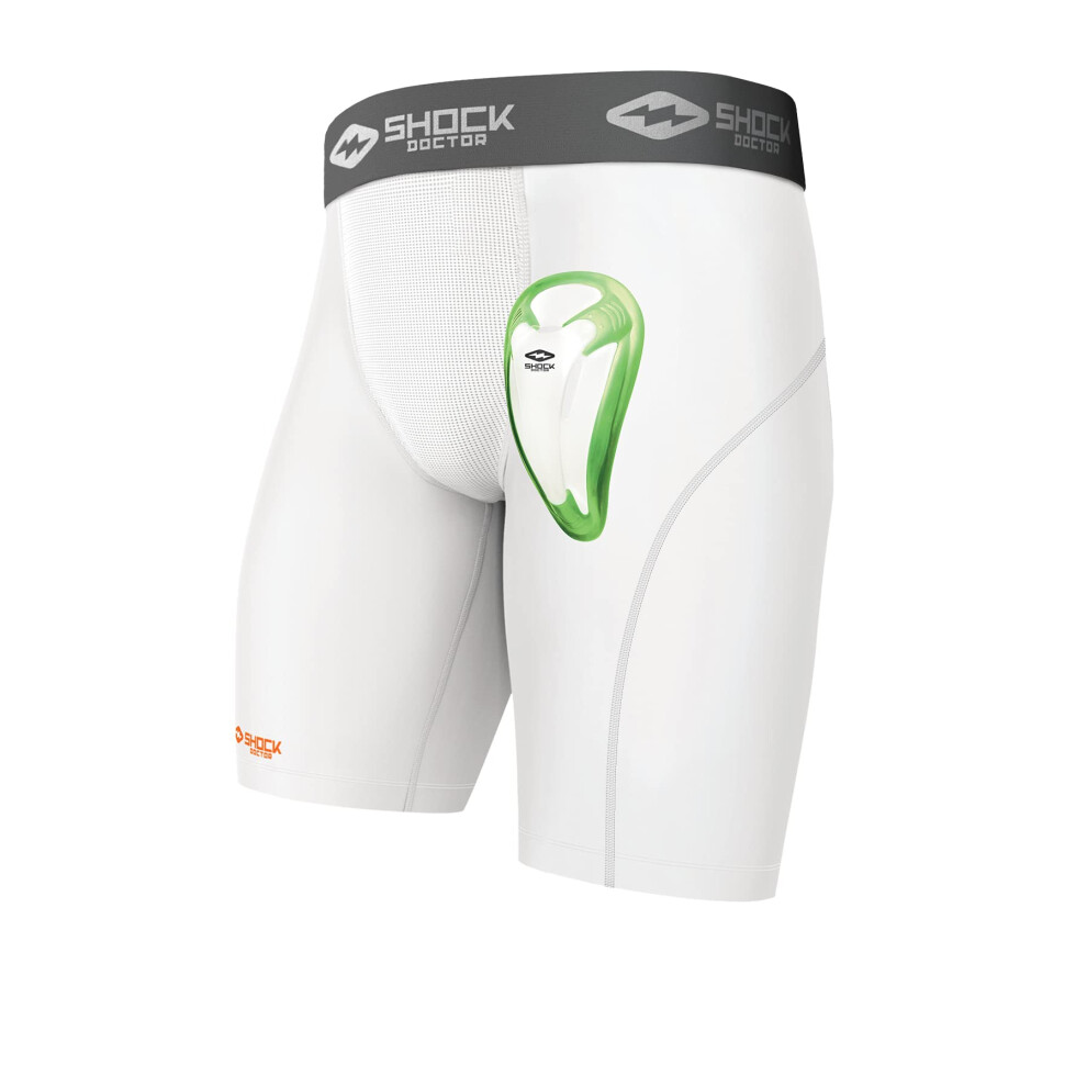 Shock Doctor Compression Shorts with Protective Bio-Flex Cup  Moisture Wicking Vented Protection  Youth Size White