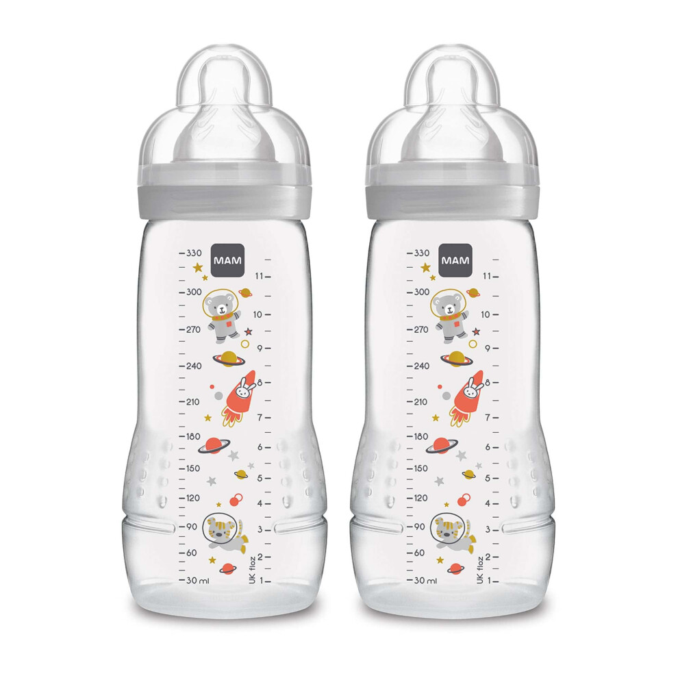 MAM Easy Active Bottle 11 oz (2-Count)  Fast Flow Bottles  4+ Month  Unisex  Gray