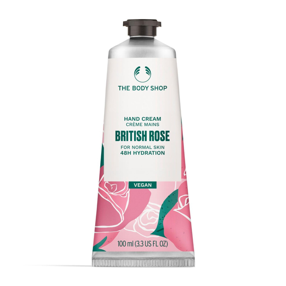 The Body Shop British Rose Hand Cream - Fresh Dewy Fragrance  On-the-Go Hydration & Protection - 100 ml (3.3 US fl oz)