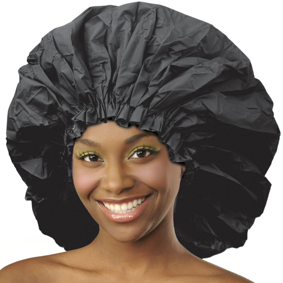 Donna Super Jumbo Shower Cap Waterproof Material 1pc for Women or Men Shower Cap for Roller Sets  Afros  Twist  Silk Wraps and More Reusable  1PC BLAC